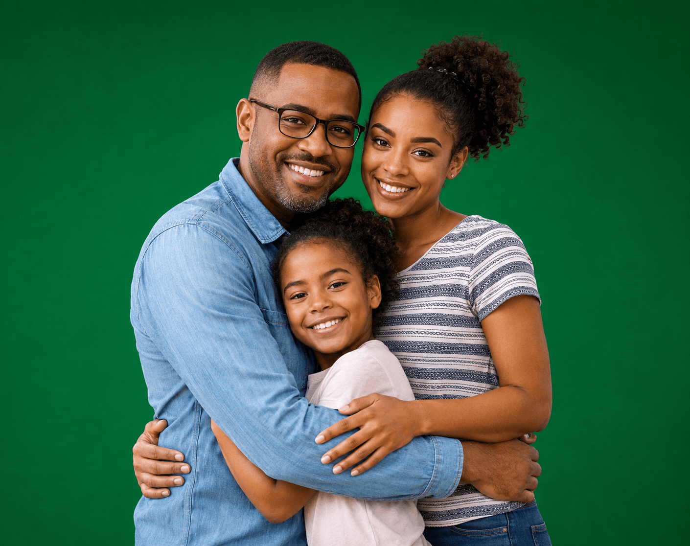 Família sorrindo, usuária do Cartão de Todos